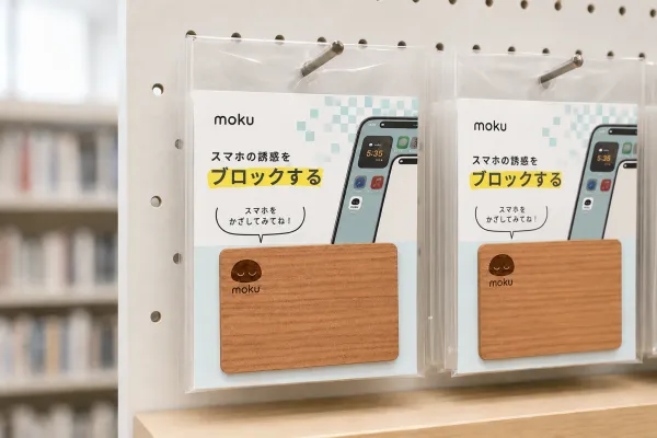 棚のフックに吊るしたmokuカード
